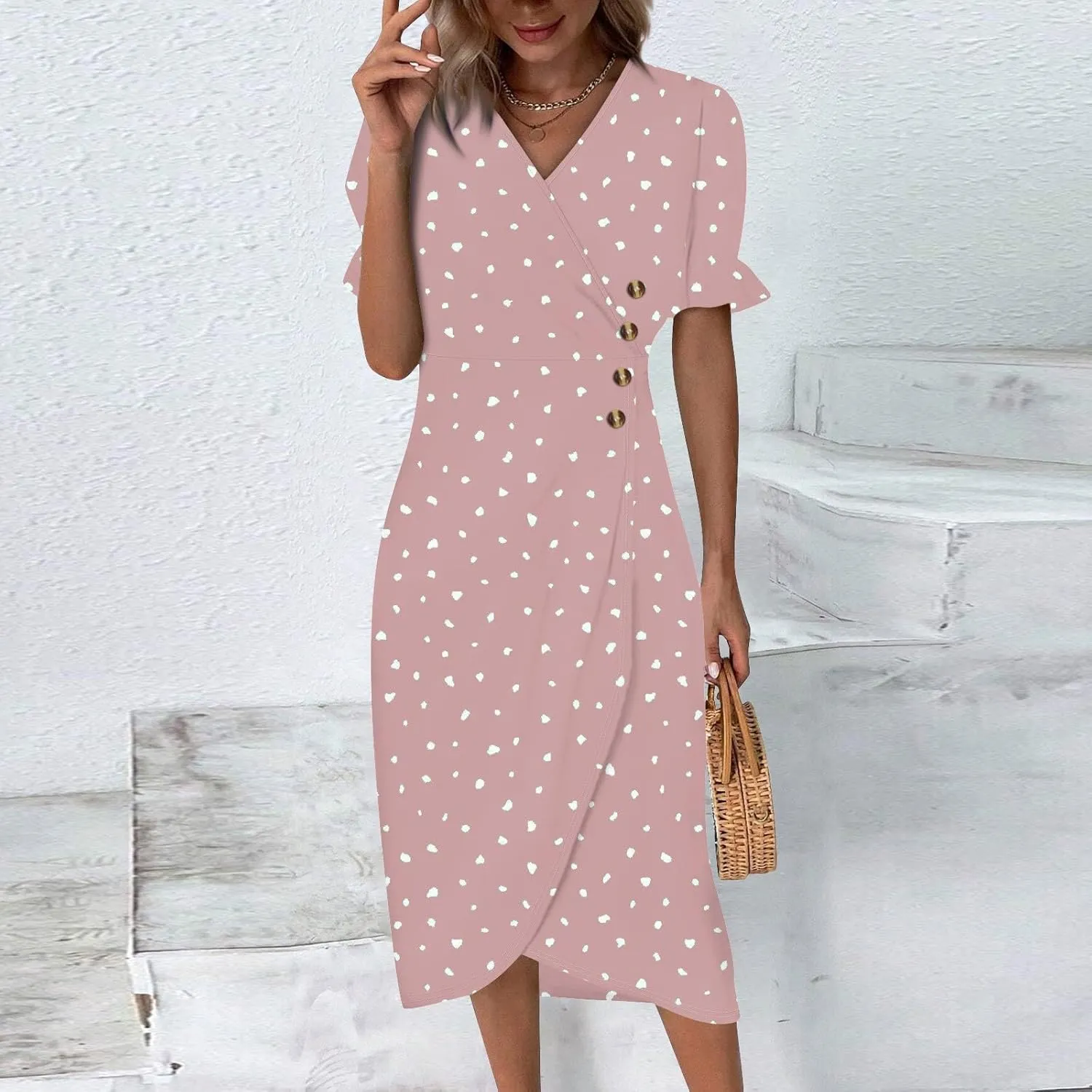 Womens Dresses Midi Dresses for Women Puff Sleeve Summer Dresses Women Casual Boho Fitted