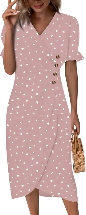 Womens Dresses Midi Dresses for Women Puff Sleeve Summer Dresses Women Casual Boho Fitted
