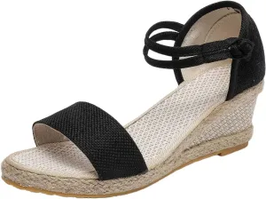 Women's Espadrille Platform Wedge Sandals Closed Toe Ankle Strap Lace up Summer Shoes Buckle Dress Slip On Fashion Walking Casual & Dressy Espadrilles Raffia Open Buckled High Heels
