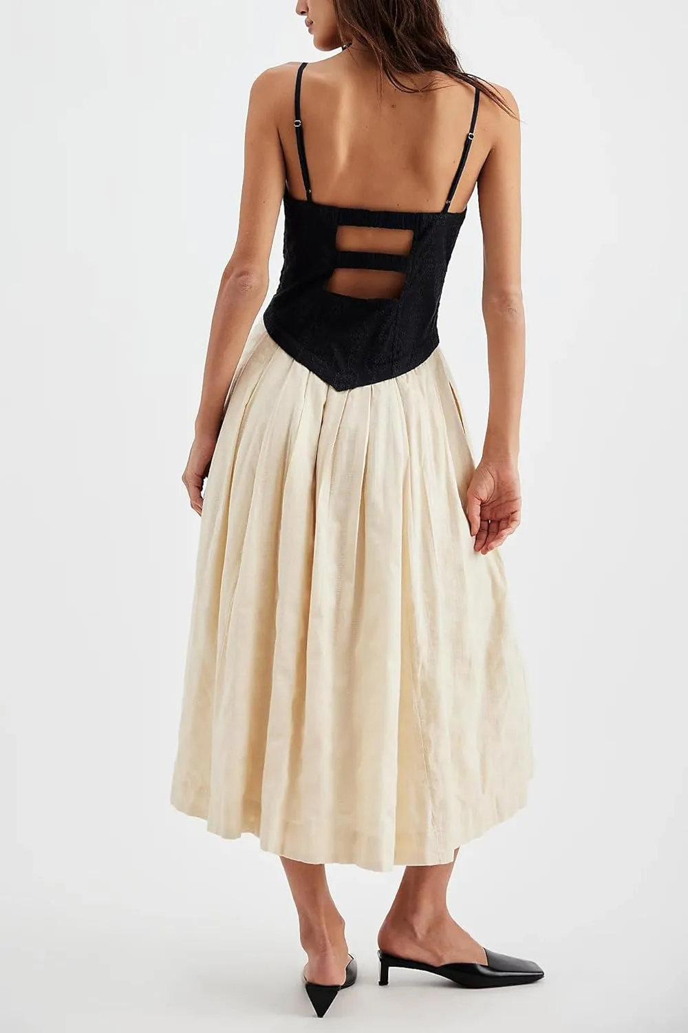 Women's Floral Maxi Beach Dress Summer Hollow Out Eyelet Embroidery Dress Flowy Boho Sundress Backless Long Dresses