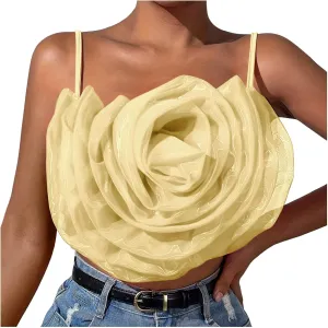 Women's Flower Front Crop Tube Top Sleeveless Strapless Solid Shirred Tops Mens Running
