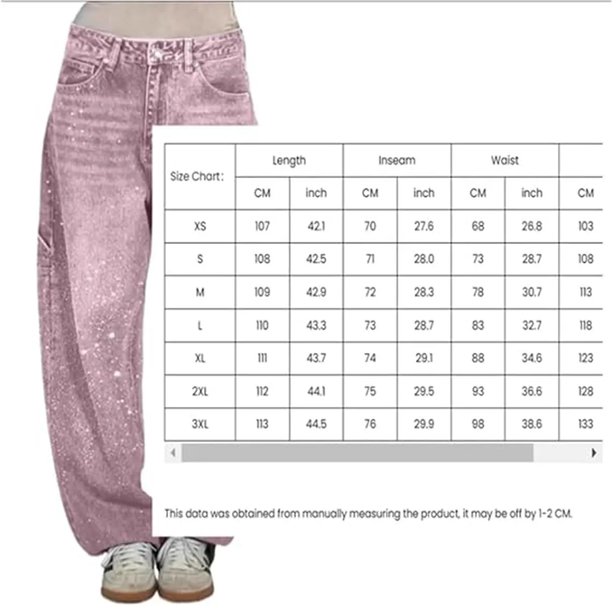 Women's High Waisted Rhinestone Jeans, Wide Leg Sparkly Harem Jeans, XS-3XL, Blue