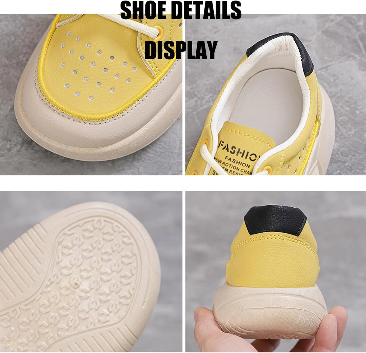 Women's Leather Cutout Lace-Up Platform Chunky Dad Sneakers Fashion Round Toe Low Top Platform Non-Slip Breathable Orthopedic Comfortable Sport Sandals Casual Work Tennis Shoes