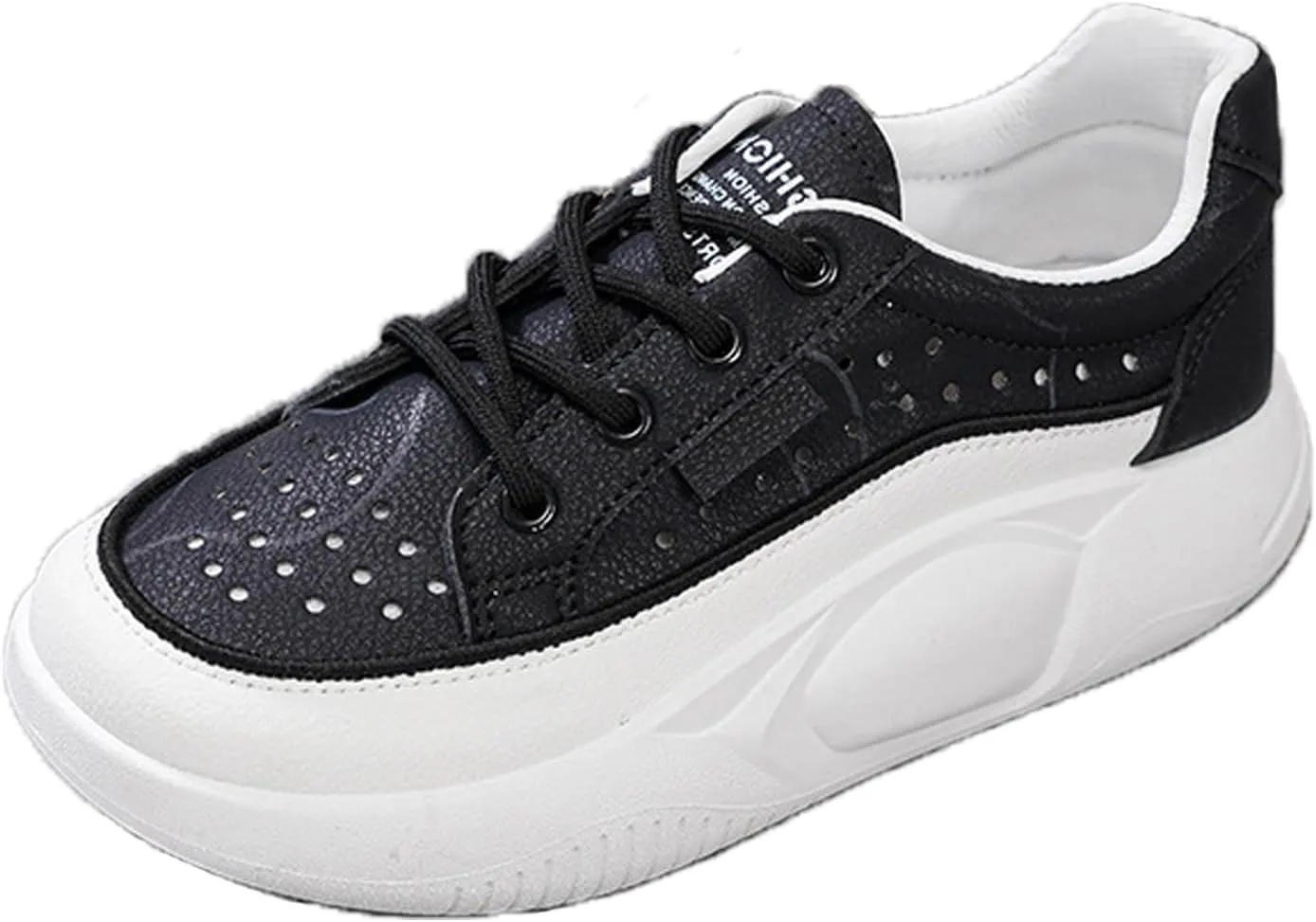 Women's Leather Cutout Lace-Up Platform Chunky Dad Sneakers Fashion Round Toe Low Top Platform Non-Slip Breathable Orthopedic Comfortable Sport Sandals Casual Work Tennis Shoes