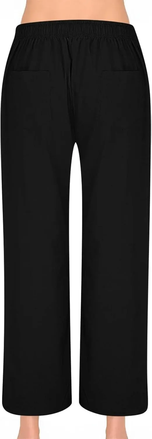 Women's Linen Pants Summer Wide Pants High Waist Trouser Loose Palazzo Pant Dressy with Pockets (S-2Xl)
