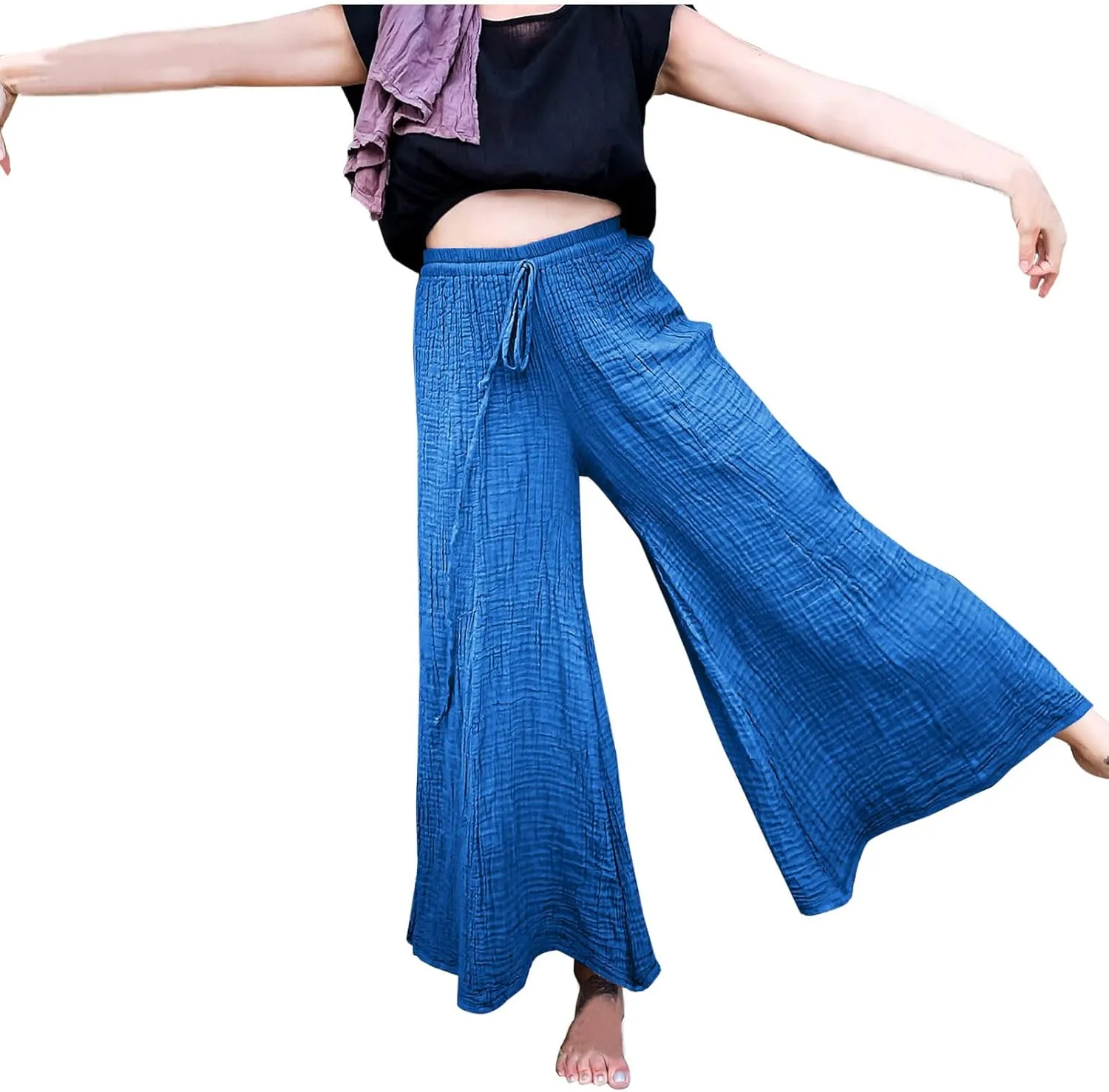 Women's Linen Pants Tall Summer Flowy Leg High Waisted Trousers 2025 Breathable Comfort Fit Yoga Pants