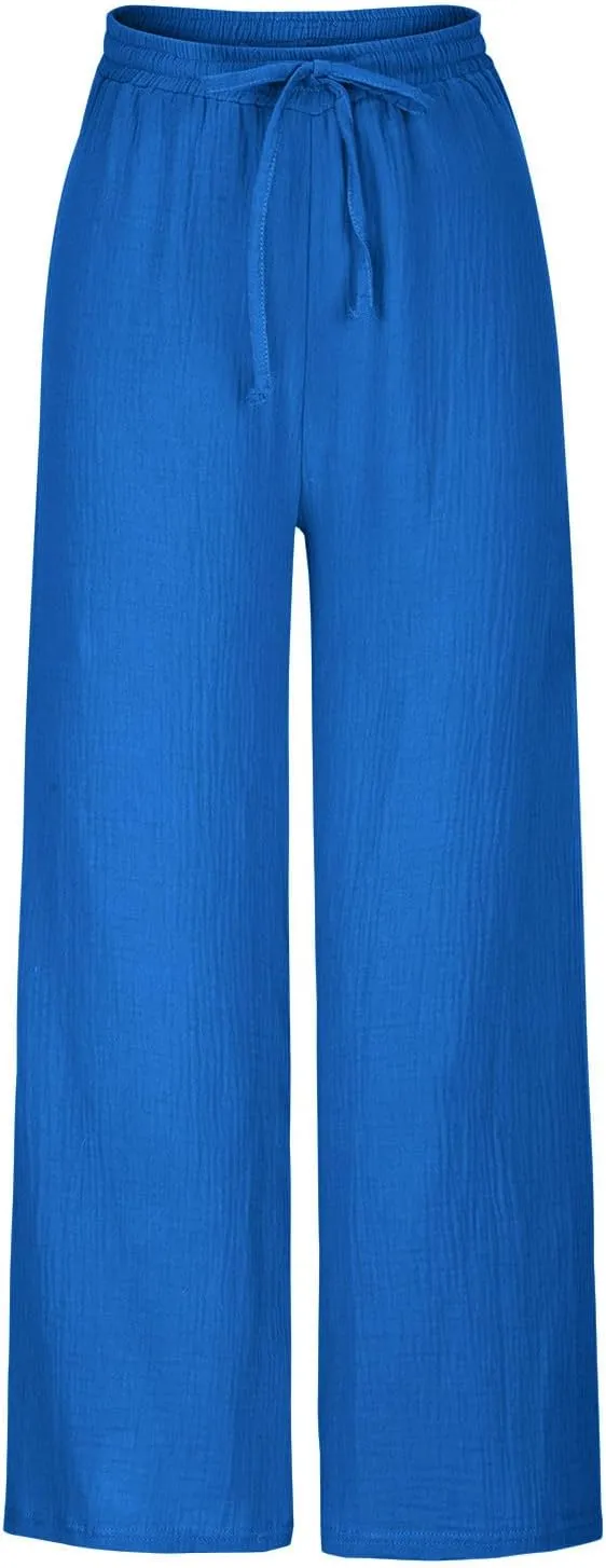 Women's Linen Pants Tall Summer Flowy Leg High Waisted Trousers 2025 Breathable Comfort Fit Yoga Pants