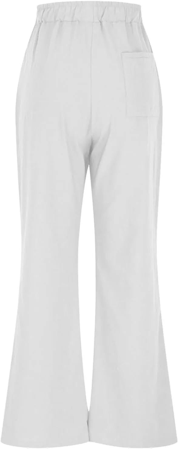 Women's Linen Pants with Pockets Summer 2025 Wide Leg High Waisted Trousers Breathable Lightweight Casual Pants