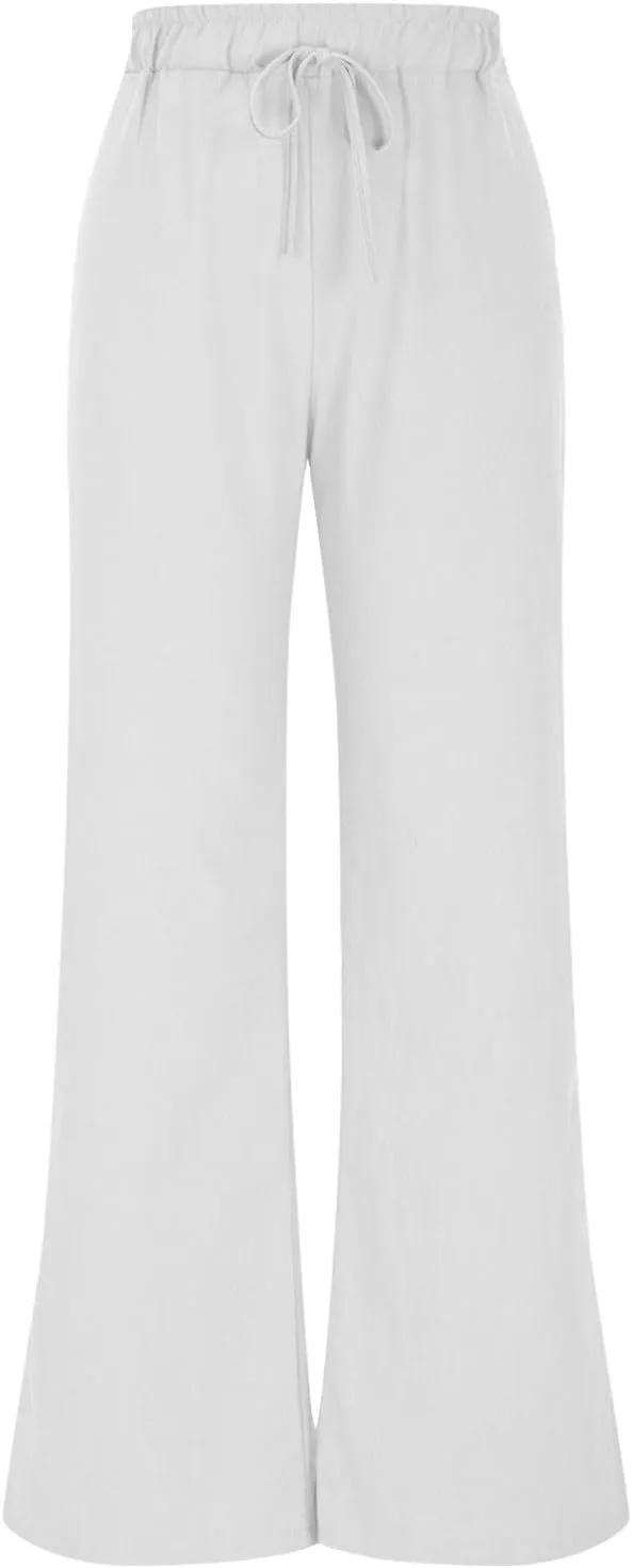 Women's Linen Pants with Pockets Summer 2025 Wide Leg High Waisted Trousers Breathable Lightweight Casual Pants