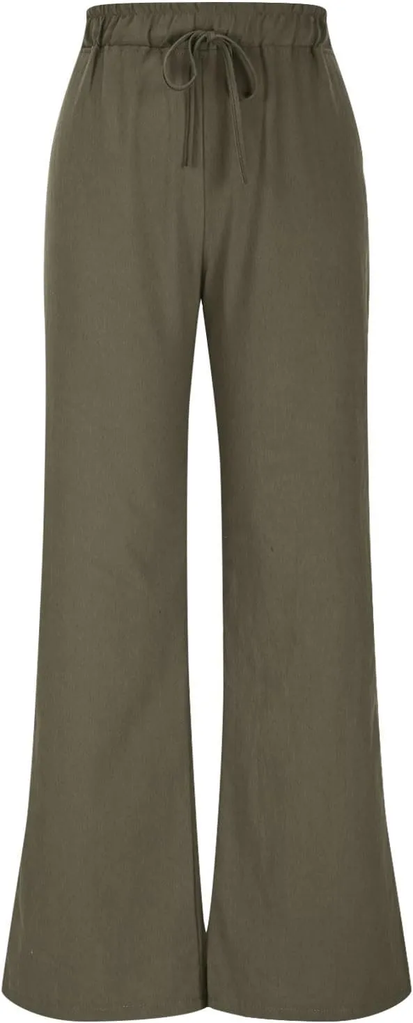 Women's Linen Pants with Pockets Summer 2025 Wide Leg High Waisted Trousers Breathable Lightweight Casual Pants