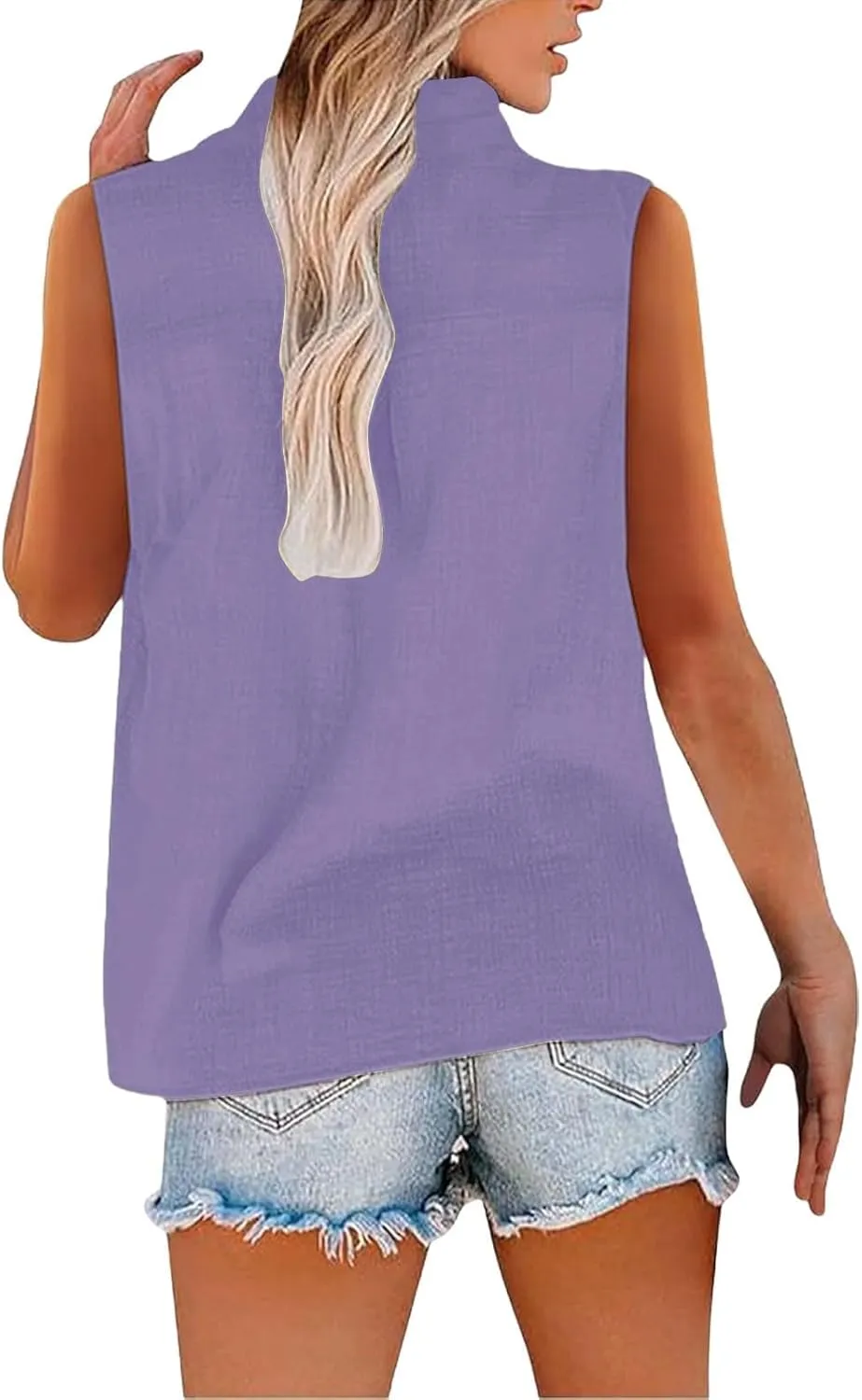 Womens Linen Tank Tops Button Down Shirts Sleeveless Cotton Collared V Neck Boho Summer Loose Casual Work Blouses