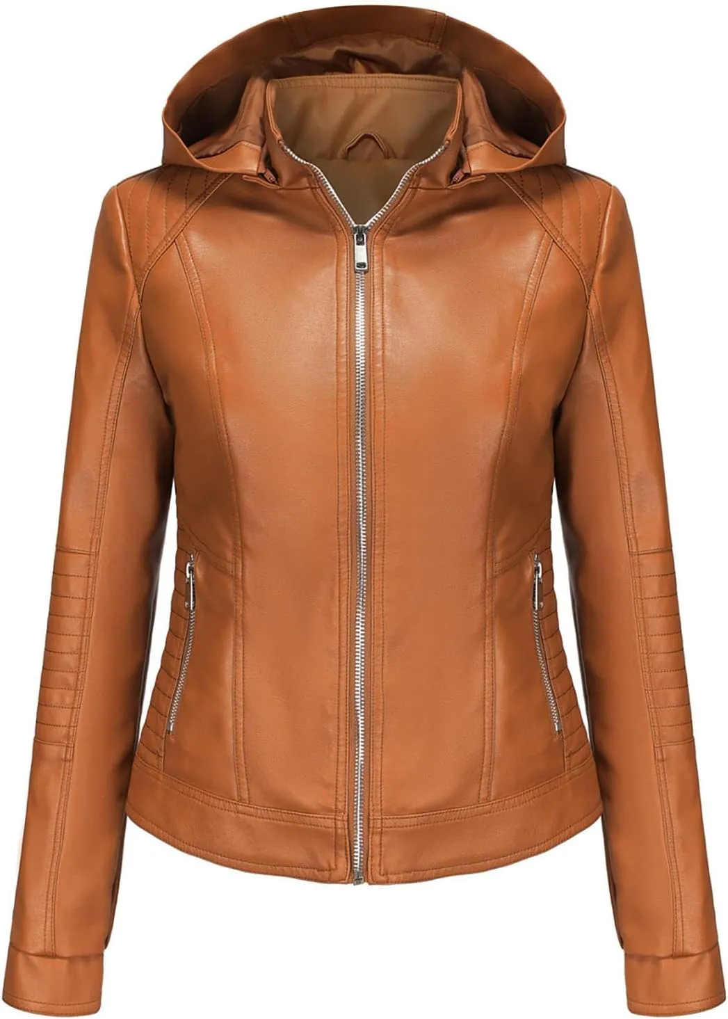 Women's Long Sleeve Zipper Closure Moto Biker Faux Leather Jacket PU Slim Short Biker Outwear Winter Outfits Clothes