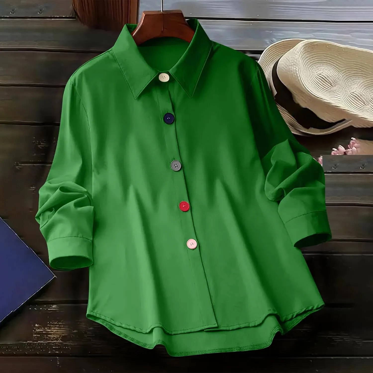 Womens Long Sleeves Blouse Tops Fashion Solid Color Lapel Button up Shirts Spring Summer Casual Loose Comfy Shirt