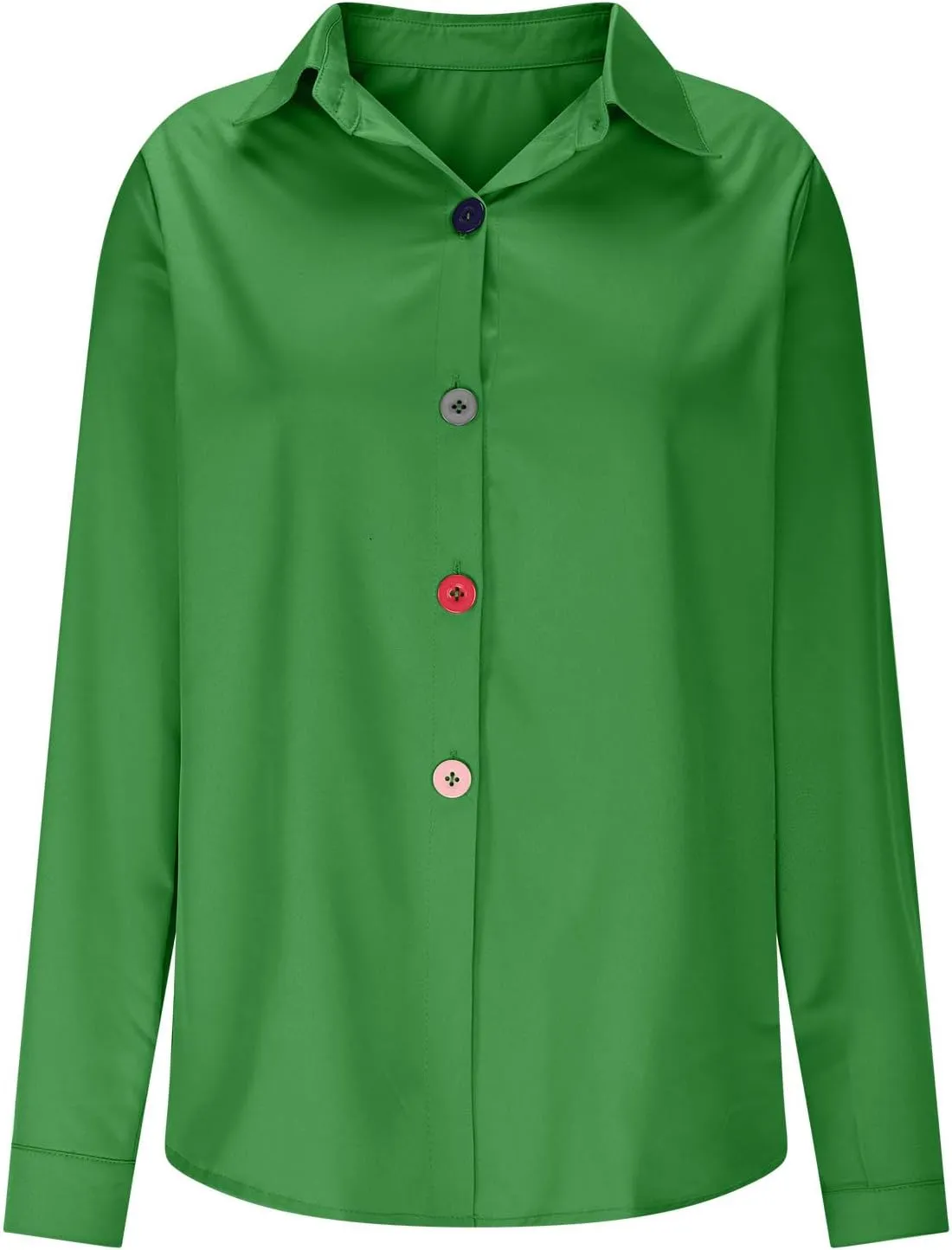 Womens Long Sleeves Blouse Tops Fashion Solid Color Lapel Button up Shirts Spring Summer Casual Loose Comfy Shirt