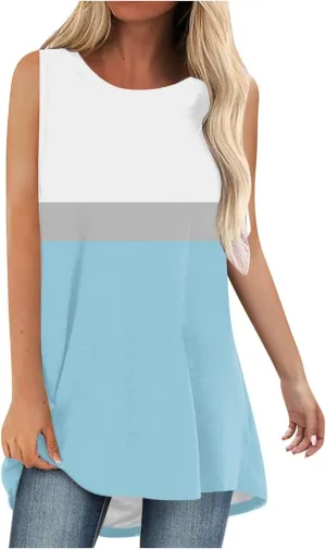 Womens Long Tank Tops Solid Color Baggy Loose Tanks Shirt Plus Size Round Neck Cami Top Summer Curved Hem 2025 Tees