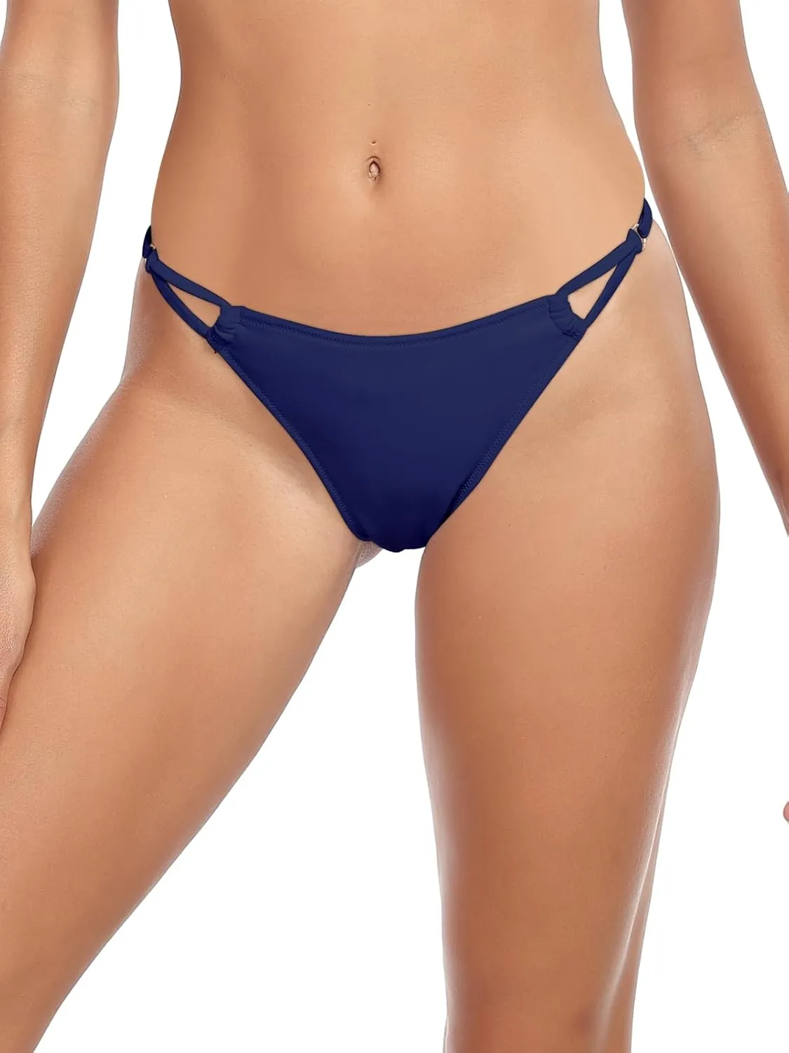 Women's Low Waisted Bikini Bottoms Adjustable Thong Bathing Suit Bottoms