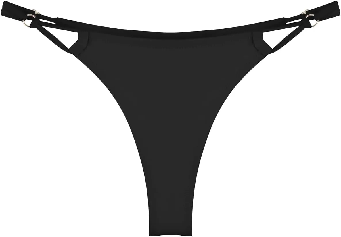 Women's Low Waisted Bikini Bottoms Adjustable Thong Bathing Suit Bottoms