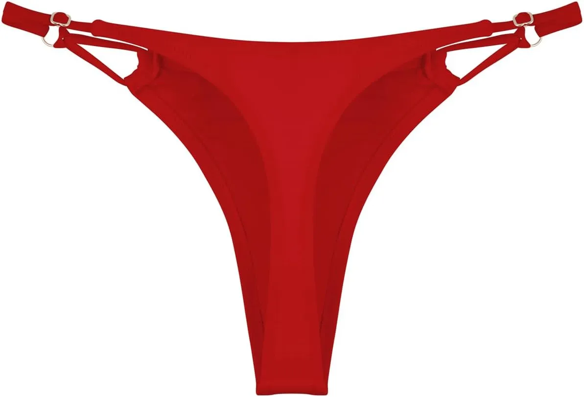 Women's Low Waisted Bikini Bottoms Adjustable Thong Bathing Suit Bottoms