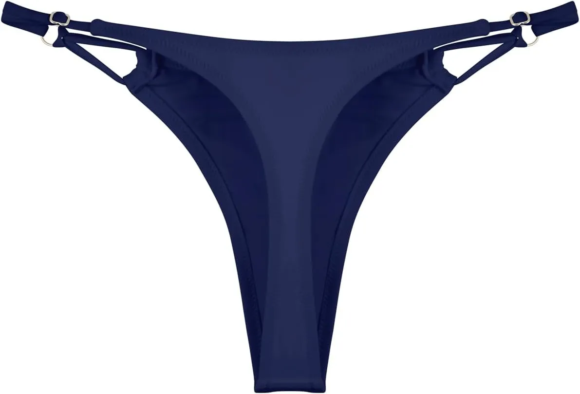 Women's Low Waisted Bikini Bottoms Adjustable Thong Bathing Suit Bottoms