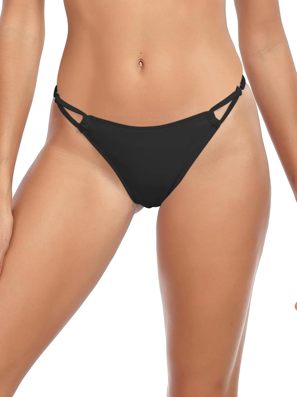 Women's Low Waisted Bikini Bottoms Adjustable Thong Bathing Suit Bottoms