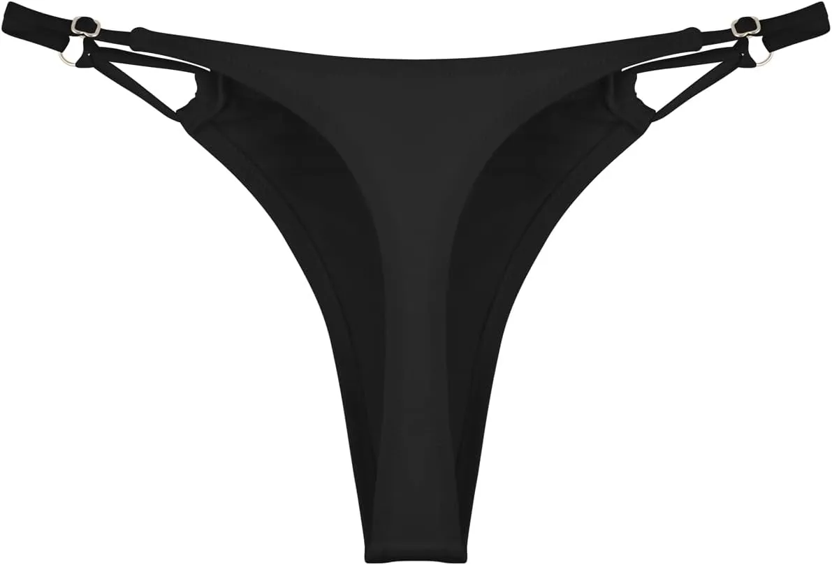 Women's Low Waisted Bikini Bottoms Adjustable Thong Bathing Suit Bottoms