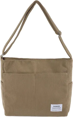 Women's Multi-Pocket Shoulder Bags Women's Crescent Shoulder Bags with Adjustable Strap Temperament Clutch Purse(Khaki)