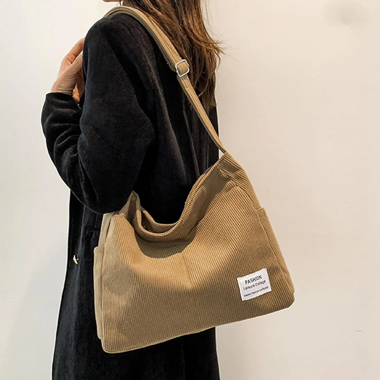 Women's Multi-Pocket Shoulder Bags Women's Crescent Shoulder Bags with Adjustable Strap Temperament Clutch Purse(Khaki)