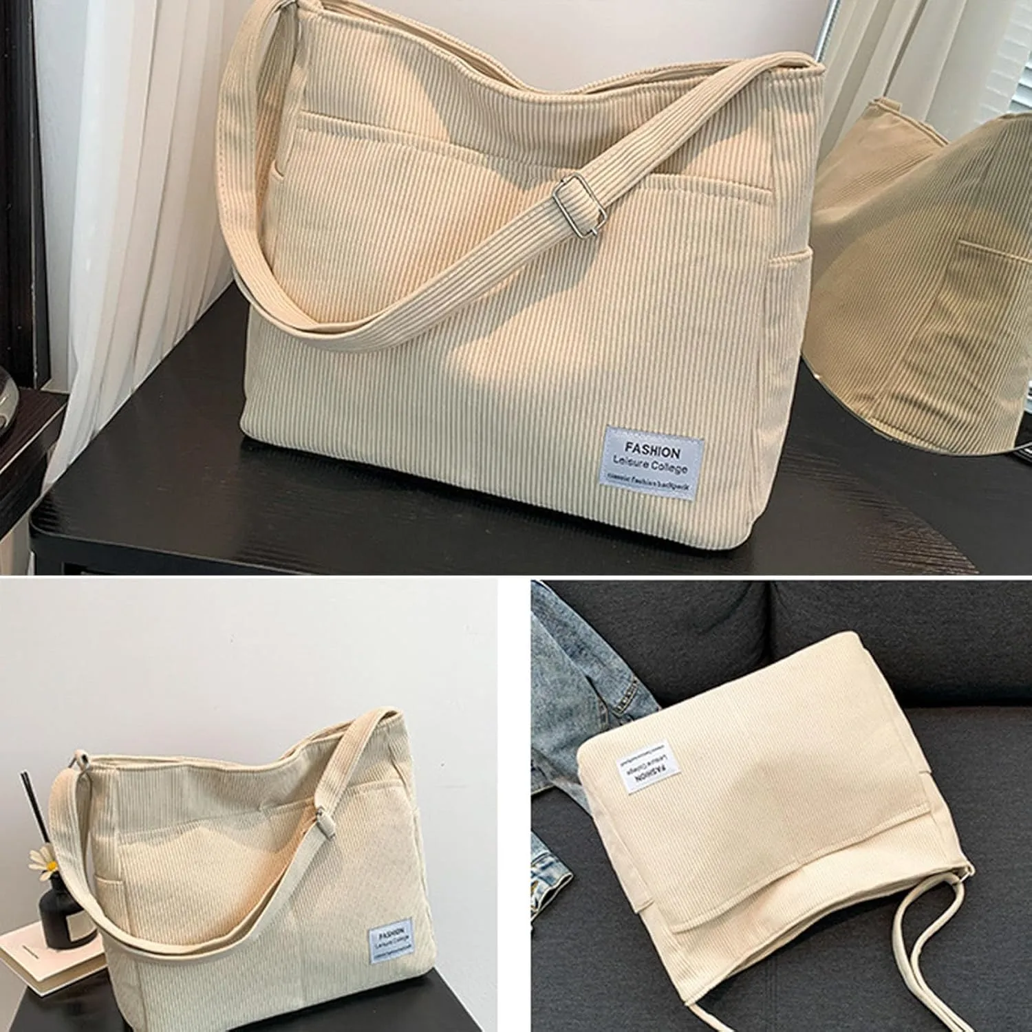 Women's Multi-Pocket Shoulder Bags Women's Crescent Shoulder Bags with Adjustable Strap Temperament Clutch Purse(White)