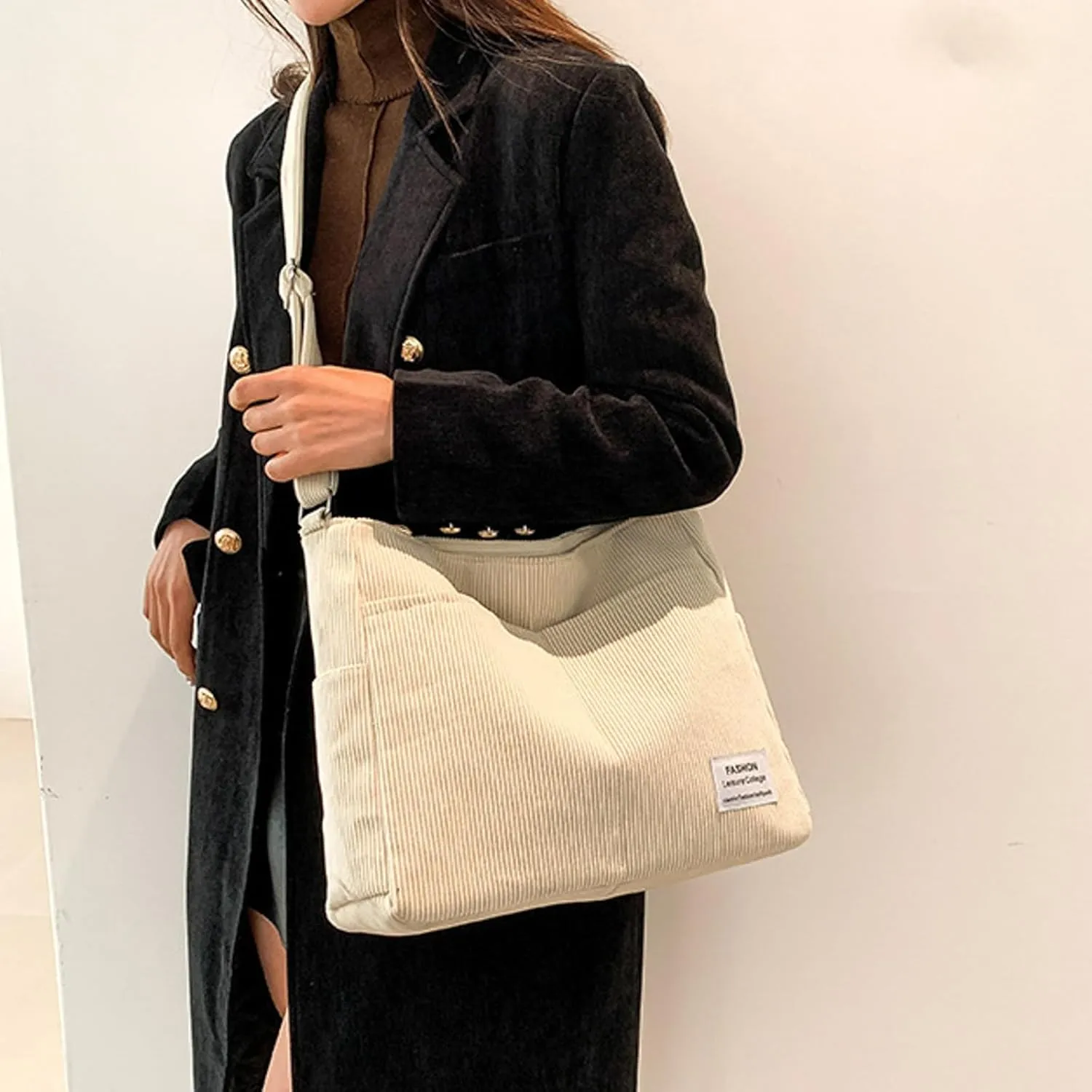 Women's Multi-Pocket Shoulder Bags Women's Crescent Shoulder Bags with Adjustable Strap Temperament Clutch Purse(White)