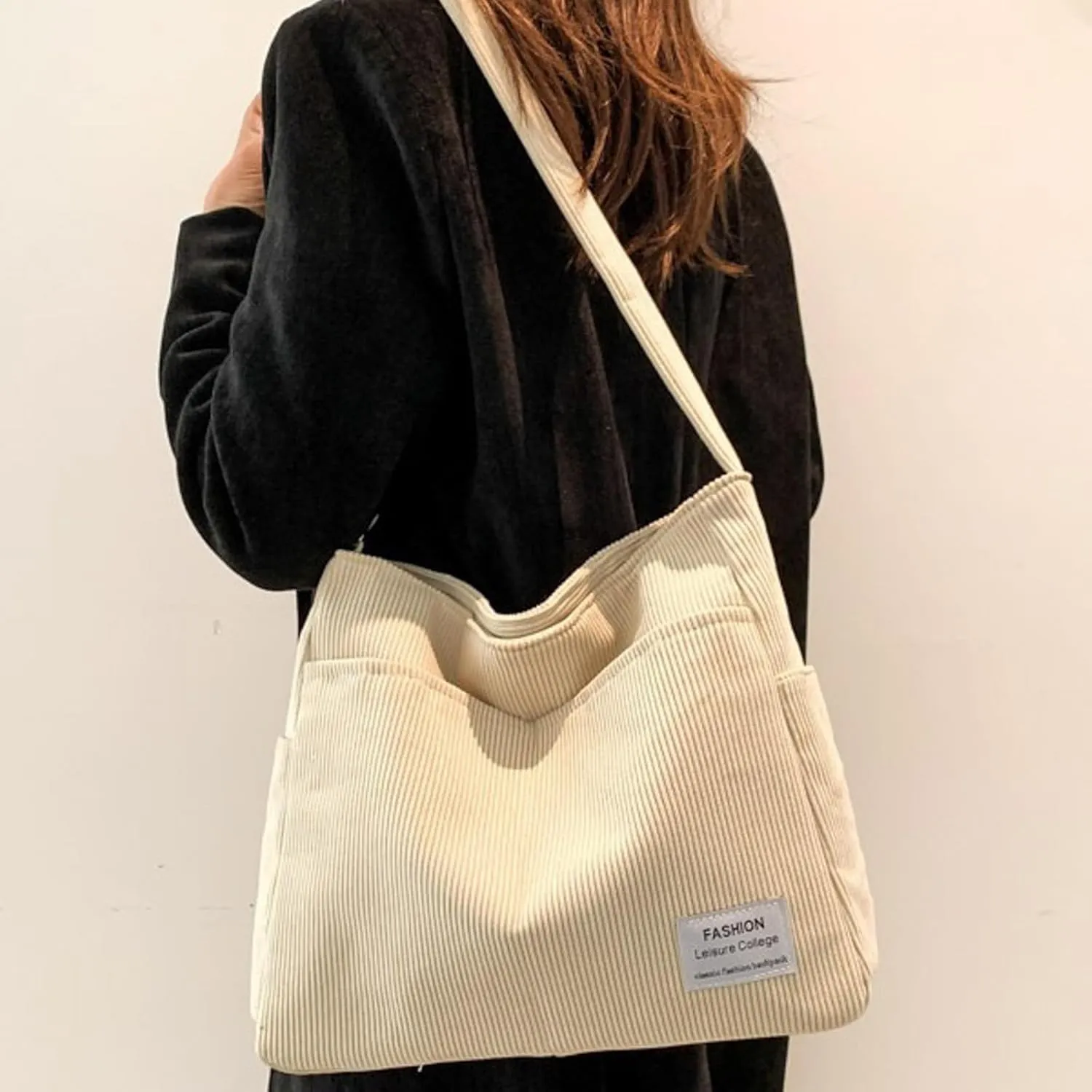 Women's Multi-Pocket Shoulder Bags Women's Crescent Shoulder Bags with Adjustable Strap Temperament Clutch Purse(White)