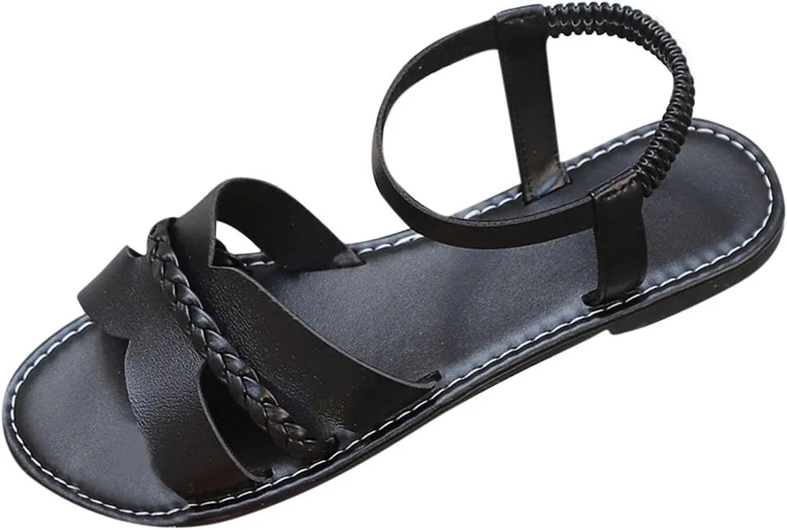 Womens Open Toes Ankle Strap Flat Sandals Bohemian Braided Summer Beach Shoes Comfy Walking Orthopedic Sandals 2025
