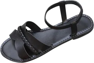 Womens Open Toes Ankle Strap Flat Sandals Bohemian Braided Summer Beach Shoes Comfy Walking Orthopedic Sandals 2025