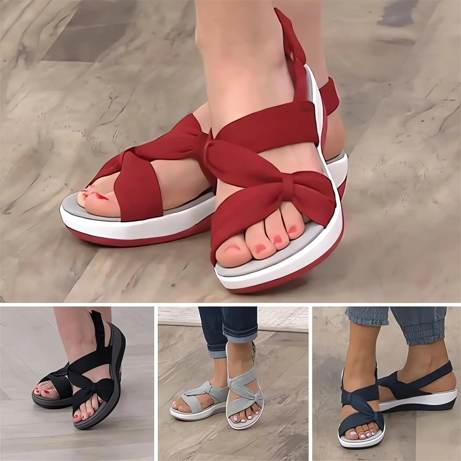 Womens Orthopedic Flats Sport Slippers Ankle Strap Wide Width Arch Support Beach Walking Sandals