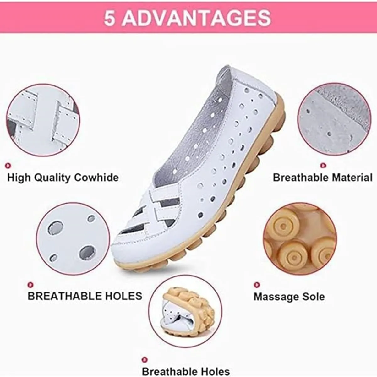Women's Orthopedic Loafers in Breathable Leather,Hollow Flats Slip-on Summer Sandals,Casual Summer Slippers for Women