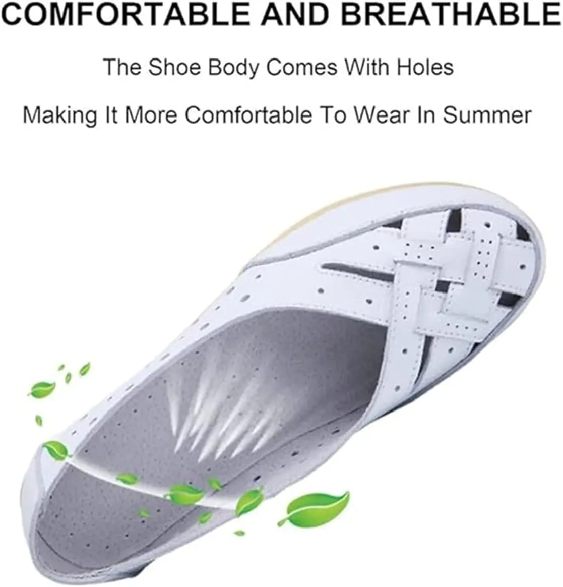 Women's Orthopedic Loafers in Breathable Leather,Hollow Flats Slip-on Summer Sandals,Casual Summer Slippers for Women