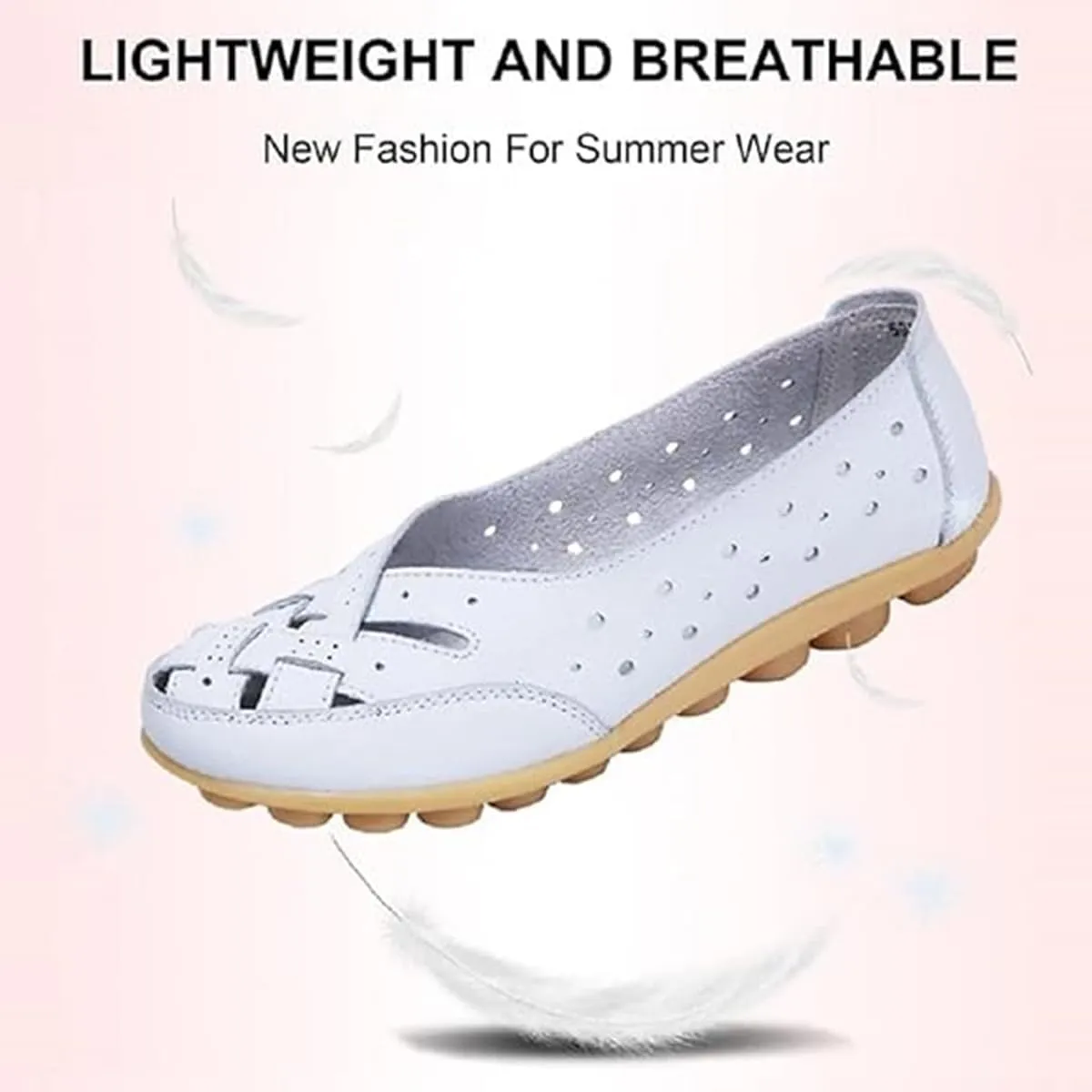 Women's Orthopedic Loafers in Breathable Leather,Hollow Flats Slip-on Summer Sandals,Casual Summer Slippers for Women