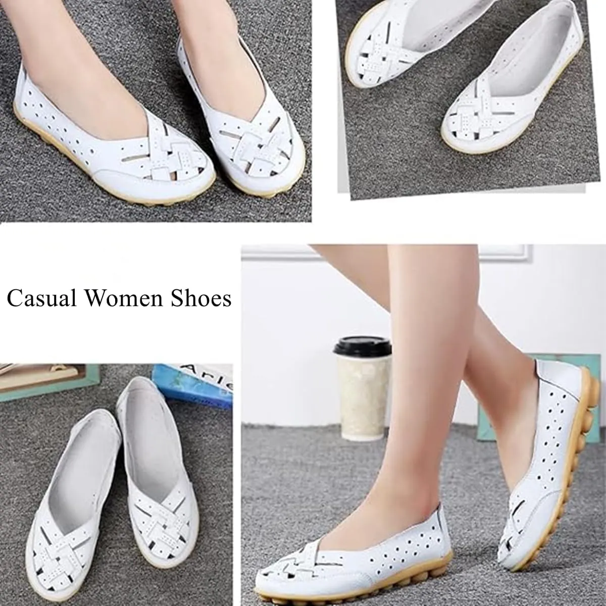 Women's Orthopedic Loafers in Breathable Leather,Hollow Flats Slip-on Summer Sandals,Casual Summer Slippers for Women