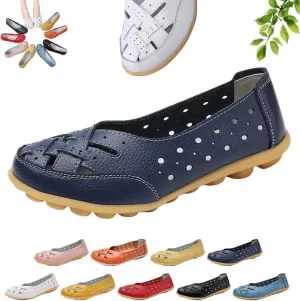 Women's Orthopedic Loafers in Breathable Leather,Hollow Flats Slip-on Summer Sandals,Casual Summer Slippers for Women