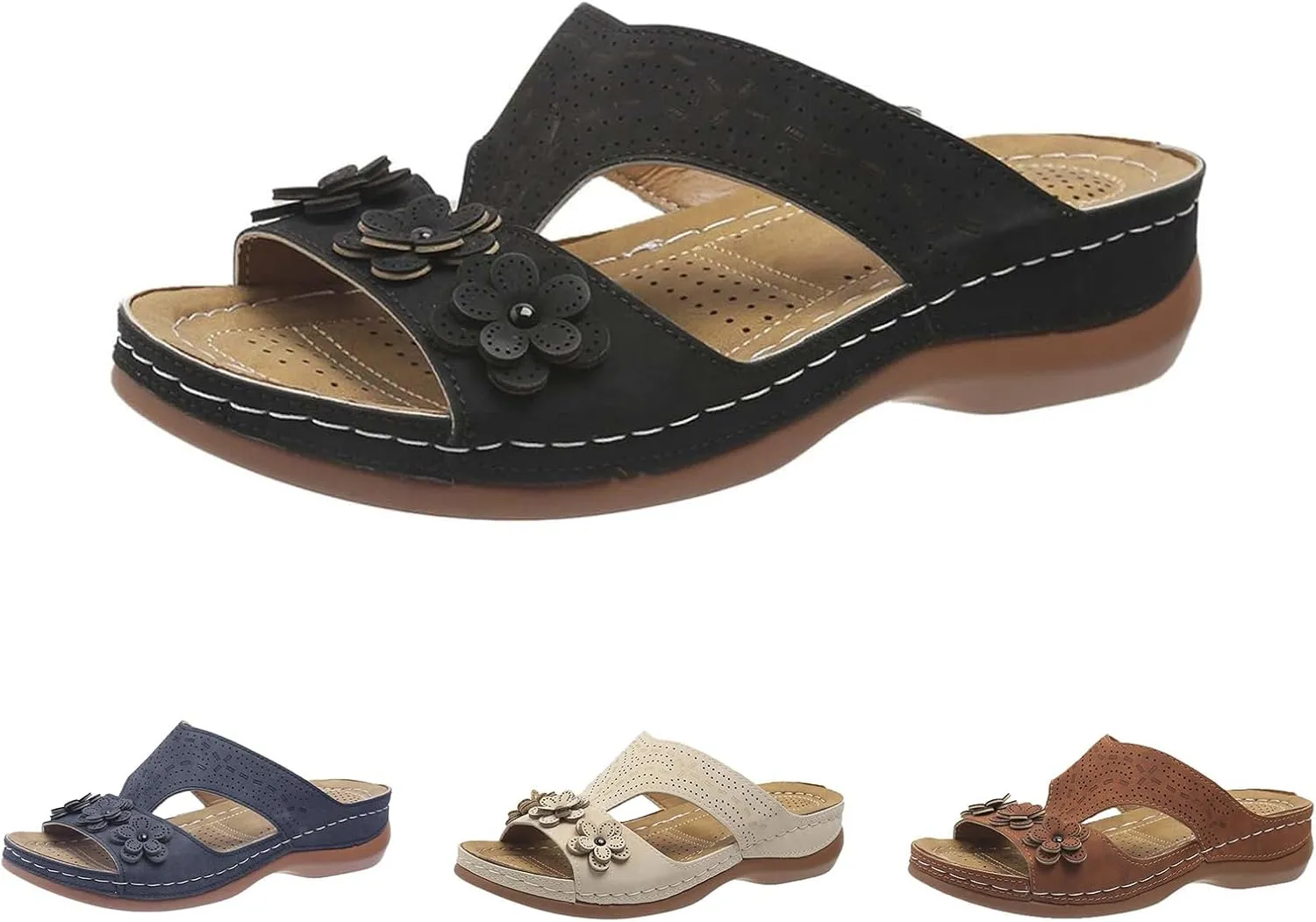 Women's Orthopedic Slippers Wedge Sandals for Women 2025 Summer Arch Support Hollow Breathable Holes Flowers Sandals Fish Mouth Open Toe Slippers Beach Casual Walking Shoes