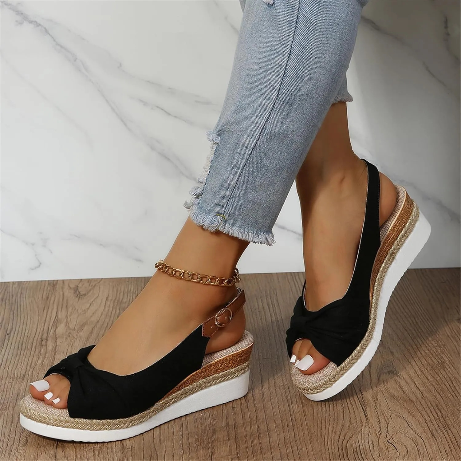 Womens Orthopedic Wedge Sandals Mid Heel Espadrilles Platform Dressy Summer Strappy Ankle Strap Flat Slip On for Casual Walking Beach Sandals