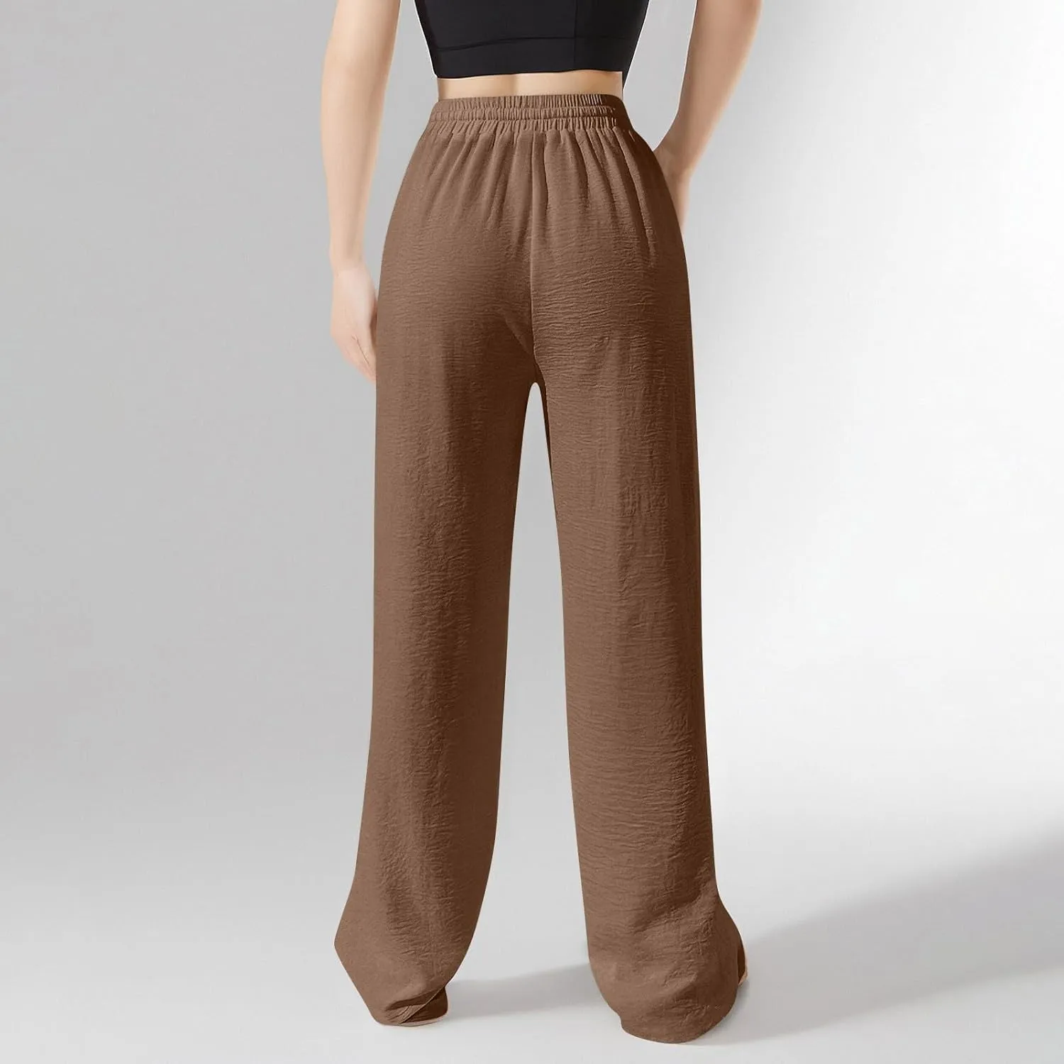 Womens Palazzo Pants Baggy Linen Pants Drawstring High Waisted Summer Work Wide Leg Pant Casual Trouser with Pockets