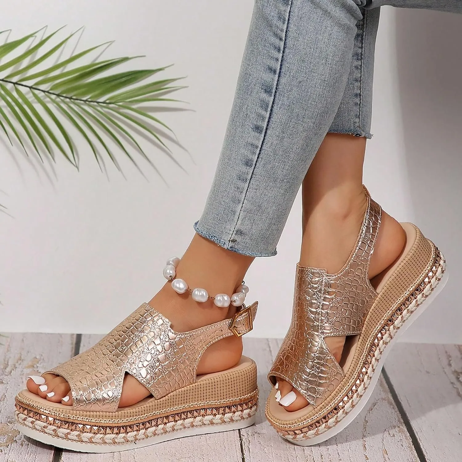 Women's Platform Wedge Sandals Womens Wedge Sandals Beach Arch Support Slip on Sandal Soft Summer Casual