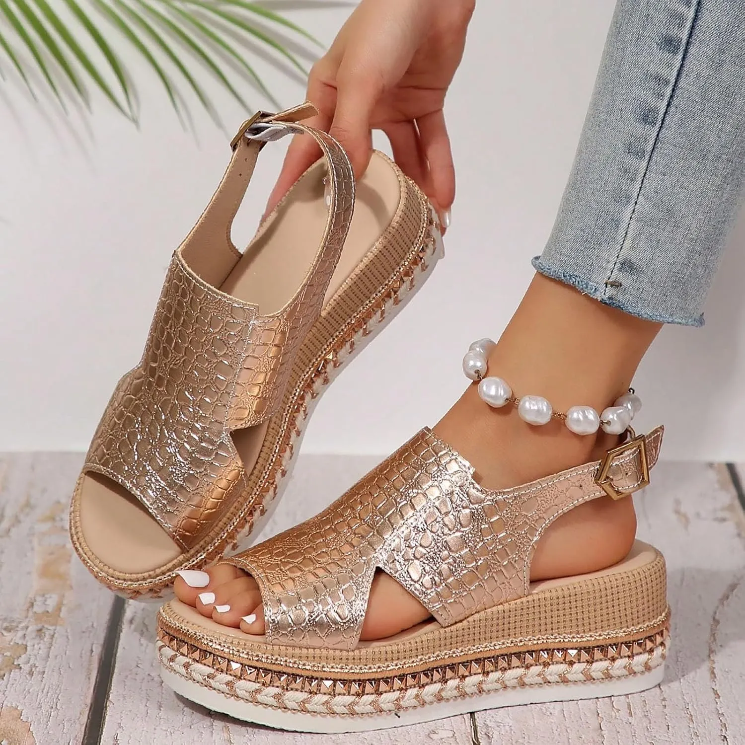 Women's Platform Wedge Sandals Womens Wedge Sandals Beach Arch Support Slip on Sandal Soft Summer Casual