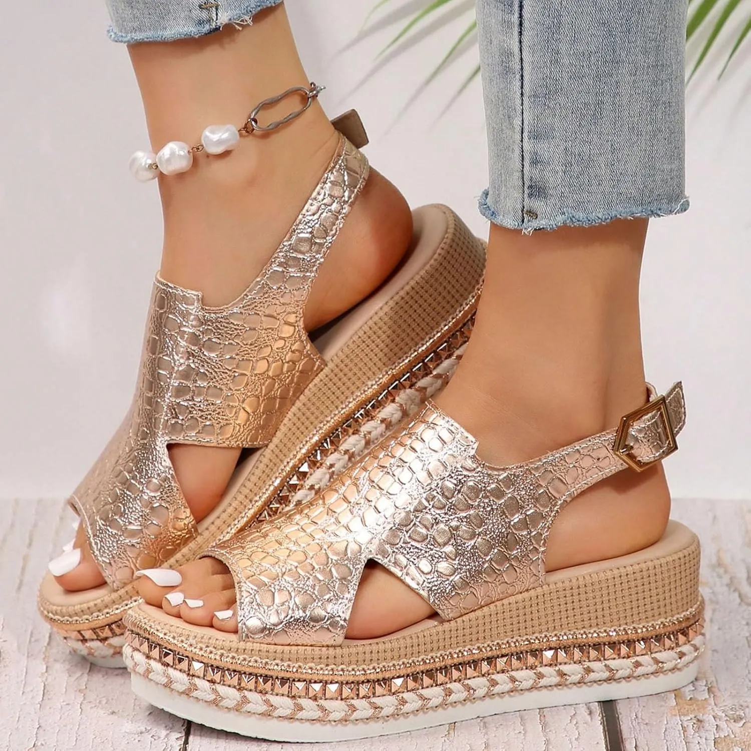 Women's Platform Wedge Sandals Womens Wedge Sandals Beach Arch Support Slip on Sandal Soft Summer Casual