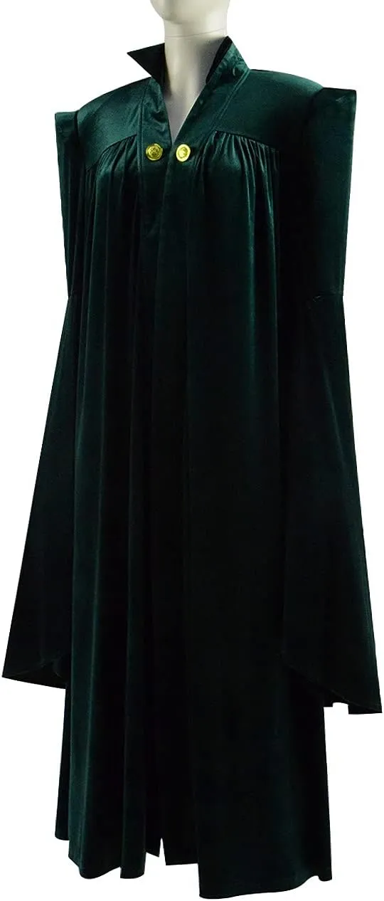Womens Professor McGonagall Costume Green Jumpsuits Velvet Cloak Sorceress Halloween Witch Cosplay Robe