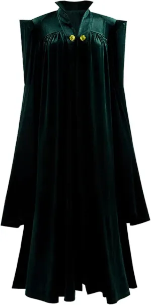 Womens Professor McGonagall Costume Green Jumpsuits Velvet Cloak Sorceress Halloween Witch Cosplay Robe