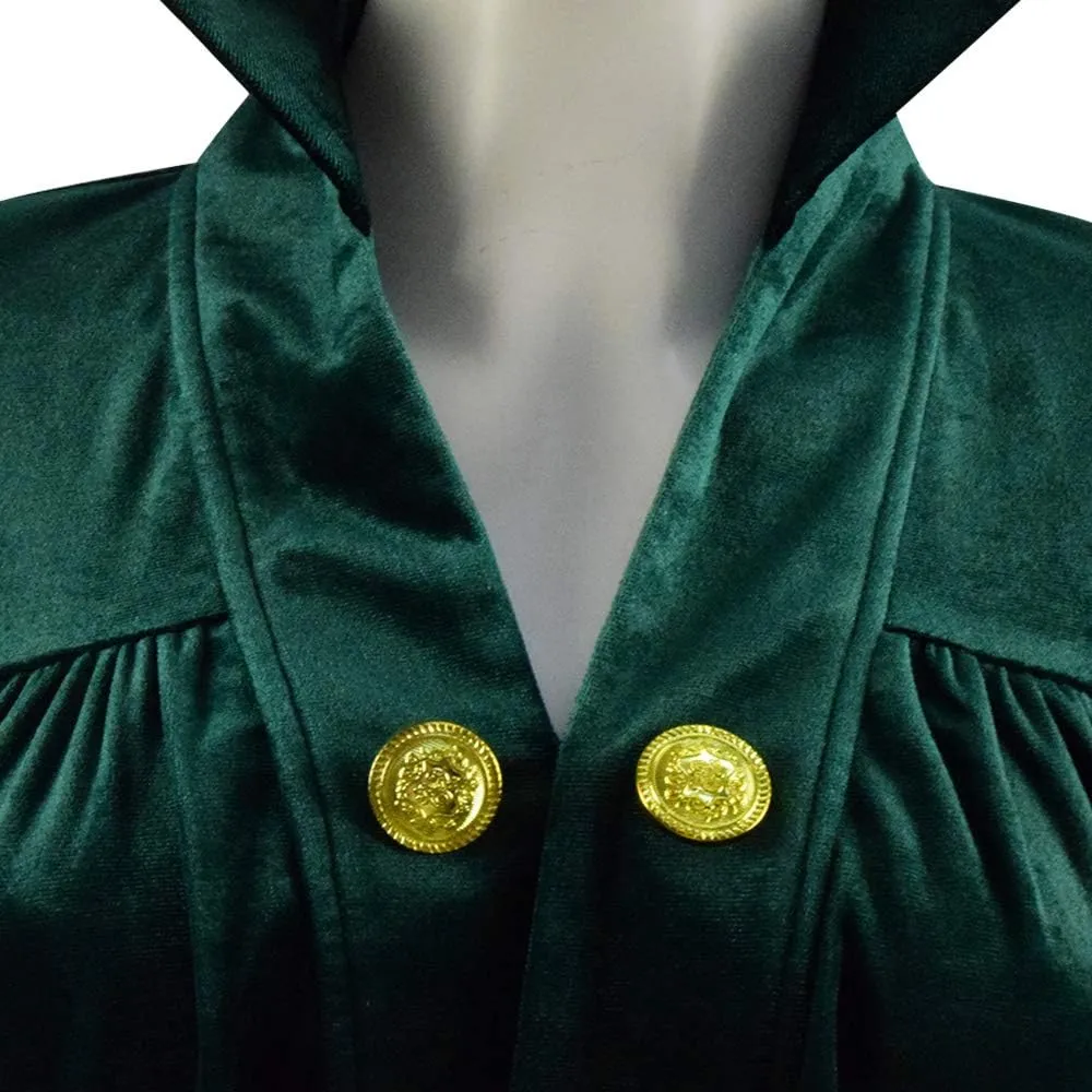 Womens Professor McGonagall Costume Green Jumpsuits Velvet Cloak Sorceress Halloween Witch Cosplay Robe