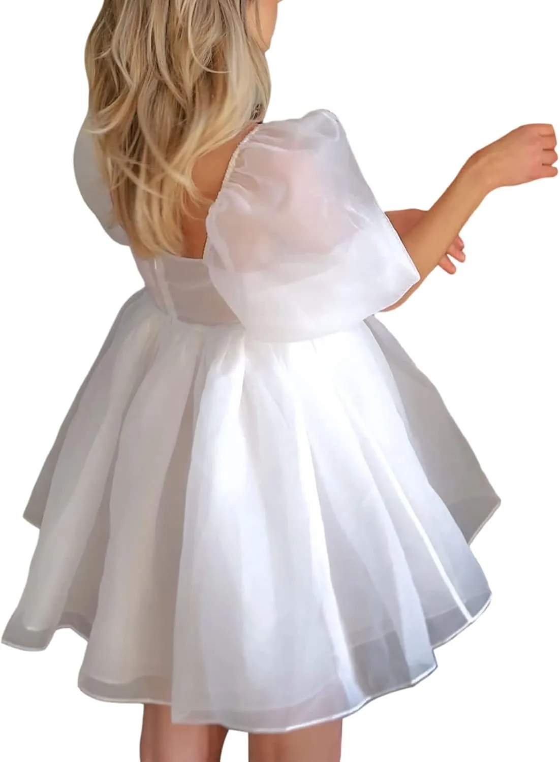 Womens Puff Sleeve Square Neck Puffy Dress Babydoll Mesh Mini Dress High Rise Flare Organza Party Dress