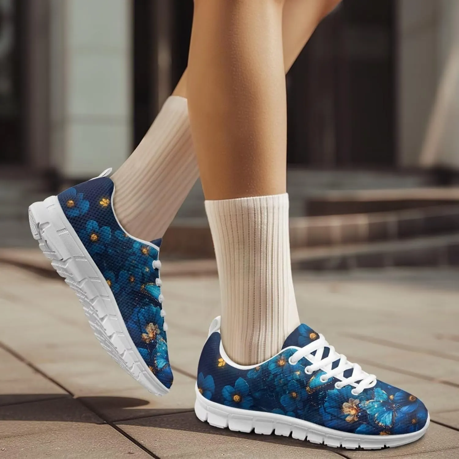 Women's Running Shoes Lightweight Non Slip Sports Tennis Shoes Breathable Mesh Athletic Sneakers Walking Shoe White Sole US 5-12