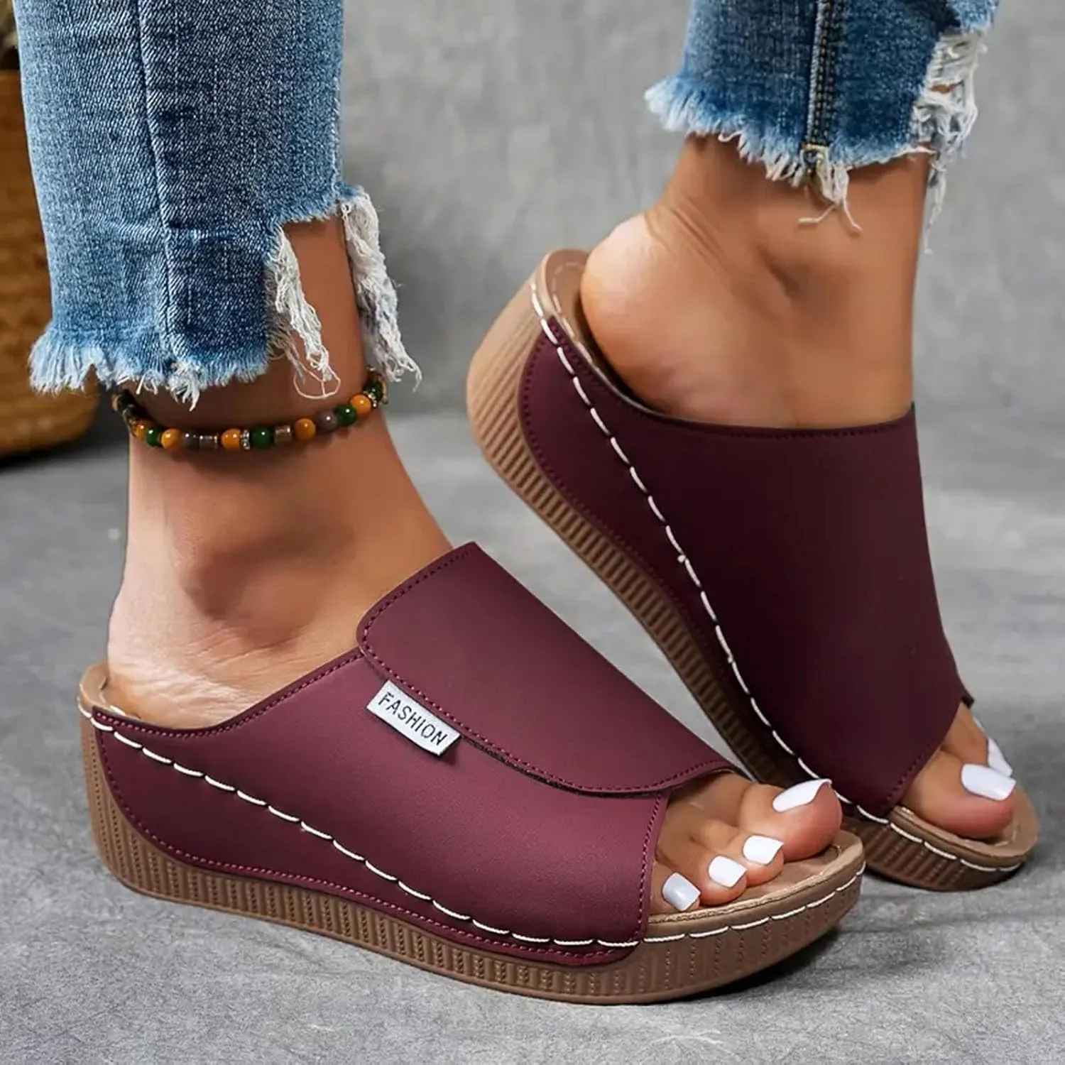 Womens Sandals Orthopedic Dressy Summer Platform Comfy Flip Wedge Sandals with Arch Support Walking Slip On Slides